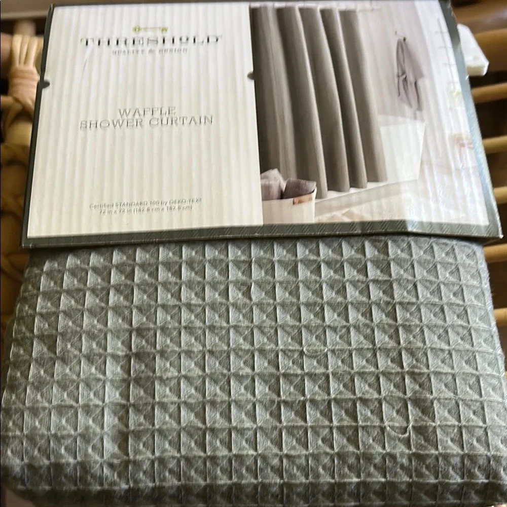 Threshold Gray Waffle Weave Shower Curtain